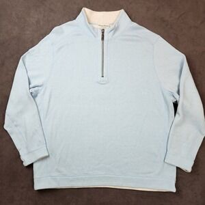 Tommy Bahama Flipshore Half Zip Pullover‎ Mens XXL Soft Aqua Reversible NWT